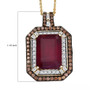 ruby (ff) white and brown zircon emerald cut double halo pendant necklace in 18k yellow gold over sterling silver shown for size comparison