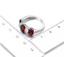 garnet three stone band ring in rhodium over sterling silver shown for size comparison