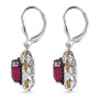 side view of ruby (ff) and multi gemstone regal halo earrings in 18k yellow gold and rhodium over sterling silver
