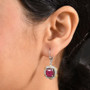 ruby (ff) and multi gemstone regal halo earrings in 18k yellow gold and rhodium over sterling silver worn on the ear