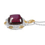 side view of ruby (ff) and multi gemstone regal halo necklace in 18k yellow gold and rhodium over sterling silver