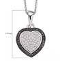 black and white diamond heart pendant necklace in rhodium over sterling silver shown for size comparison