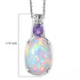 ethiopian opal and purple sapphire pendant necklace in rhodium over sterling silver shown for size comparison