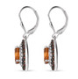 side view of madeira citrine orange sapphire and zircon halo leverback earrings in rhodium over sterling silver