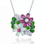 rhodolite garnet opal chrome diopside floral cluster pedant necklace in rhodium over sterling silver front