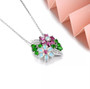 rhodolite garnet opal chrome diopside floral cluster pedant necklace in rhodium over sterling silver flat lay