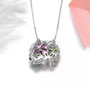 back view of rhodolite garnet opal and chrome diopside floral cluster necklace in rhodium over sterling silver