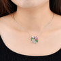 rhodolite garnet opal chrome diopside floral cluster pedant necklace in rhodium over sterling silver on model