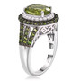 side view of peridot chrome diopside and zircon halo ring in rhodium over sterling silver