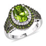 peridot chrome diopside and zircon halo ring in rhodium over sterling silver