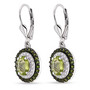 side view of peridot chrome diopside and zircon halo leverback earrings in rhodium over sterling silver