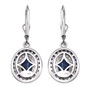 back view of kyanite blue sapphire and zircon leverback earrings in rhodium over sterling silver