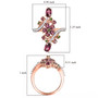 rhodolite garnet chrome diopside and white zircon bypass ring in 18k rose gold over sterling silver shown for size comparison