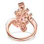 back view of rhodolite garnet chrome diopside and white zircon bypass ring in 18k rose gold over sterling silver