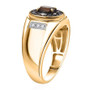 side view of color change garnet and white zircon halo gents ring in 18k yellow gold over sterling silver