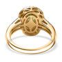 full view of demantoid garnet yellow sapphire and moissanite evil eye halo ring in 18k yellow gold over sterling silver