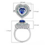 ceylon sapphire paraiba tourmaline and diamond heart triple halo ring in 950 platinum shown for size comparison