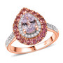 kunzite rubellite tourmaline and zircon double halo ring in 18k rose gold over sterling silver