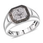 front view of black and white diamond gents star ring in rhodium over sterling silver