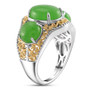 side view of green jade trilogy ring in two-tone 18k yellow gold and rhodium over sterling silver