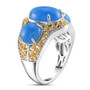 side view of blue jade trilogy ring in two-tone 18k yellow gold and rhodium over sterling silver