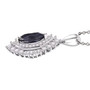 side view of marquise iolite and white zircon double halo pendant necklace in rhodium over sterling silver