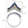 blue sapphire chevron ring in 18k yellow gold and rhodium over sterling silver shown for size comparison
