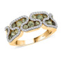demantoid garnet and moissanite zigzag cluster band ring in 18k yellow gold over sterling silver