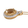 side view of heliodor yellow sapphire and moissanite halo pendant necklace in 18k yellow gold over sterling silver