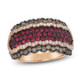 ruby and white diamond brown diamond wide band ring in solid 14k rose gold