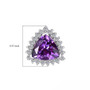 lab color change sapphire and lab diamond trillion halo stud earrings in 10k white gold shown for size comparison
