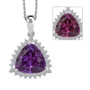 lab color change sapphire and lab diamond trillion halo pendant necklace in 10k white gold