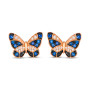 blue sapphire white and black diamond butterfly earrings in 14k rose gold