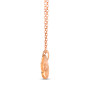side view of blue sapphire white and black diamond butterfly necklace in 14k rose gold