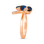 full view of blue sapphire white and black diamond butterfly ring in 14k rose gold