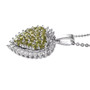 side view of vesuvianite and white zircon heart cluster pendant necklace in rhodium over sterling silver