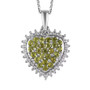 vesuvianite and white zircon heart cluster pendant necklace in rhodium over sterling silver