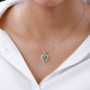 vesuvianite and white zircon heart cluster pendant necklace in rhodium over sterling silver worn around the neck