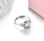 full view of prasiolite and white zircon ring in rhodium over sterling silver