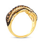 side view of brown and white diamond wave cluster band ring in 14k yellow gold