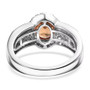 full view of padparadscha sapphire and diamond oval halo ring in 14k white gold