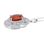 side view of orange kyanite and moissanite bypass halo pendant necklace in rhodium over sterling silver