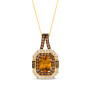citrine brown and white diamond 14k yellow gold pendant necklace front