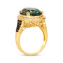side view of prasiolite brown and white diamond halo ring in 14k yellow gold
