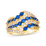 shades of blue sapphire and diamond multi-row wave band ring 14k yellow gold
