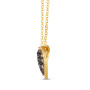 side view of brown and white diamond heart pendant necklace in 14k yellow gold