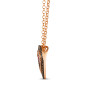 side view of ruby brown and white diamond double halo heart pendant necklace in 14k rose gold