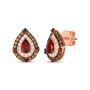 side view of garnet brown and white diamond pear halo stud earrings in 14k rose gold