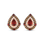 garnet brown and white diamond pear halo stud earrings in 14k rose gold