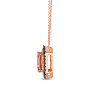 side view of morganite rhodolite garnet and white diamond halo pendant necklace in 14k rose gold